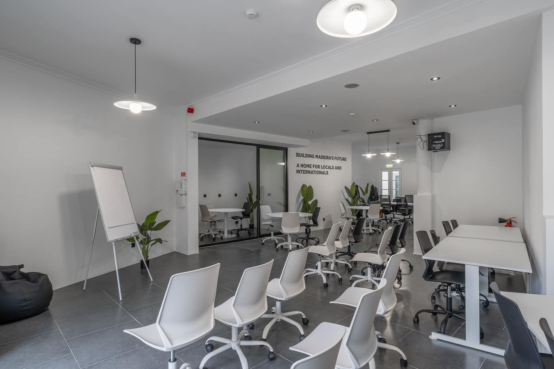Interior of the Madeira Friends Hub in Funchal Old Town — the coworking space that hosts the virtual office service.